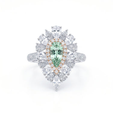 2.2CTW Pear Cut Green Diamond Shield Shaped Engagement Ring