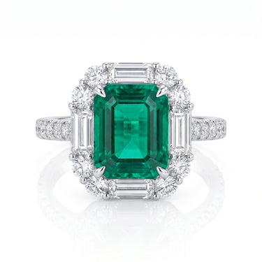 5CT Lab Grown Emerald Halo Engagement Ring