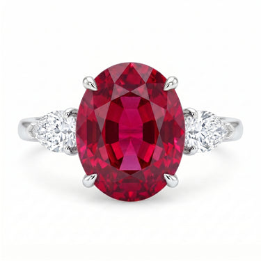3CT Lab Grown Ruby Oval Cut Three Stone Engagement Ring