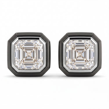 Black Gold Bezel Setting Asscher Cut Diamond Studs