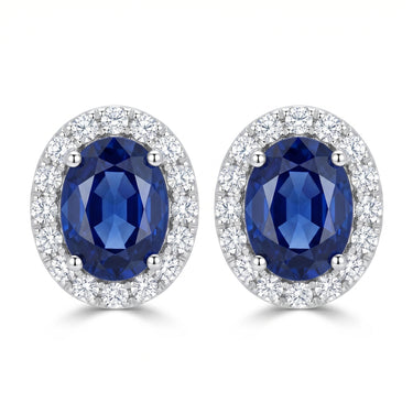 Lab Grown Sapphire Halo Diamond Stud Earrings 2CTW