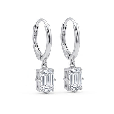2CTW Emerald Cut Diamond Drop Hoop Earrings