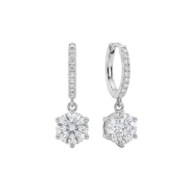 2CTW Round Solitaire Six Prong Diamond Hoop Drop Earrings