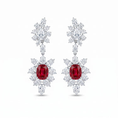 28.86CTW Lab Grown Ruby Diamond Cluster Earrings