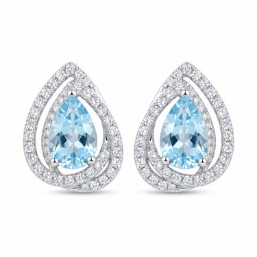 2CTW Pear Cut Aquamarine Halo Diamond Cluster Earrings