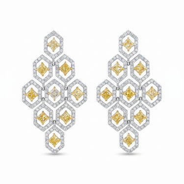 Yellow Diamond Hexagon Drop Earrings