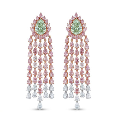 19CTW Green Diamond & Pink Diamond Waterfall Chandelier Earrings