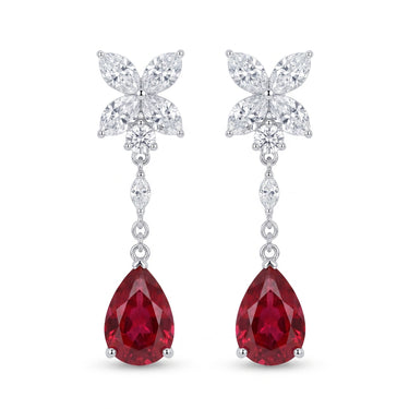 2CTW Lab Grown Ruby & Diamond Butterfly Drop Earrings