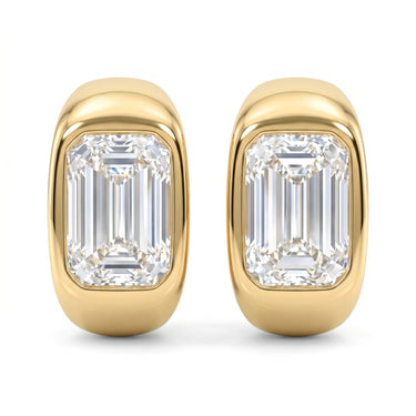 Emerald Cut Bezel Set Diamond Stud Earrings
