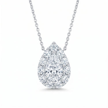 Pear Shape Diamond Halo Pendant Necklace