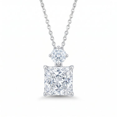 Round and Princess Cut Diamond Pendant Necklace