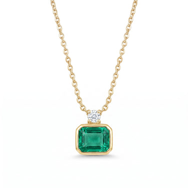 Lab Grown Emerald and Round Cut Diamond Bezel Setting Necklace