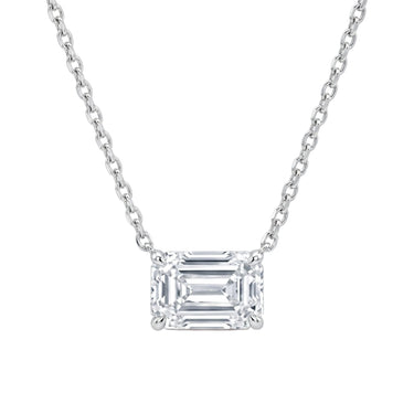 East-West Emerald Cut Diamond Prong Setting Necklace