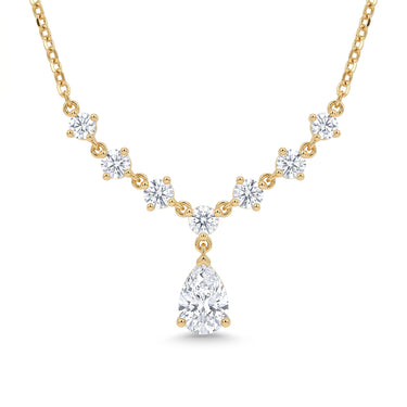 Pear Shaped 7 Round Cut Diamond Drop Station Necklace