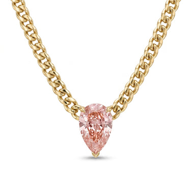 Pear Shaped Pink Diamond Cuban Chain Necklace
