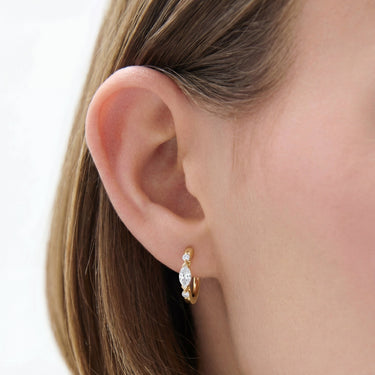 Alternating Marquise and Round Diamond Hoop Earrings 1CTW - Beyon Diamond