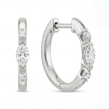 Alternating Marquise and Round Diamond Hoop Earrings 1CTW - Beyon Diamond