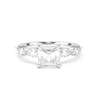 Asscher Cut with Marquise Side Stone Diamond Ring - Beyon Diamond