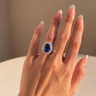 Oval Blue Lab Grown Sapphire Halo Ring