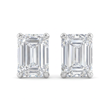 Solitaire Emerald Diamond Earring in Four Prong Setting