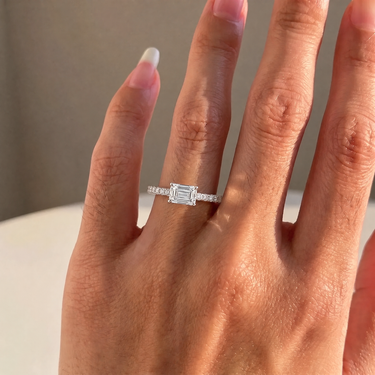 East West Emerald Cut Diamond Pavé Engagement Ring
