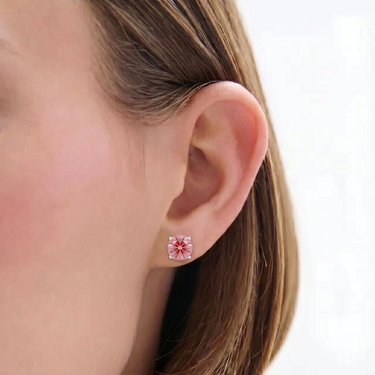 Pink Round Cut Diamond Stud Earrings