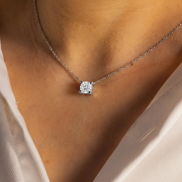 Round Cut Ox Head Solitaire Diamond Necklace