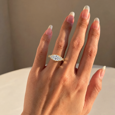 Vintage East West Brushed Marquise Cut Diamond Ring