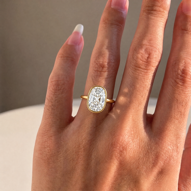 Elongated Old Mine Cut Diamond Bezel Engagement Ring