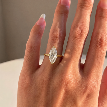 Elongated Old Mine Marquise Cut Diamond Solitaire Engagement Ring