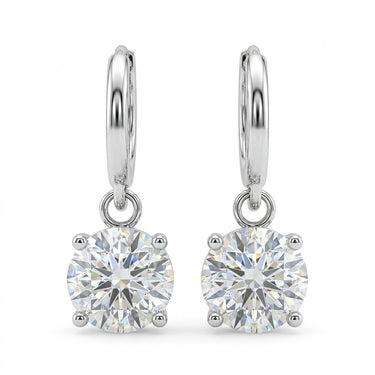 Round Cut Diamond Solitaire Huggie Drop Earrings