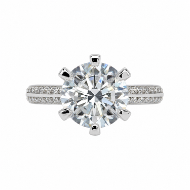 6 Prong Round Cut  Double Row Pavé Engagement Ring