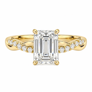 Twisted Side Stone Solitaire Emerald Cut Diamond Ring