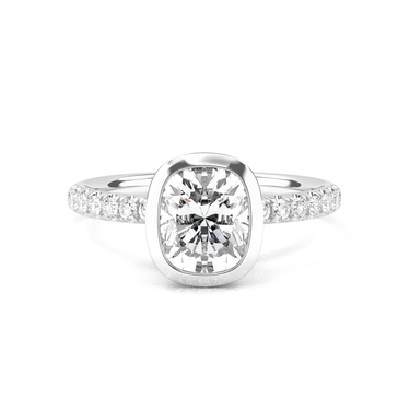 Bezel Pavé Cushion Cut Diamond Ring - Beyon Diamond