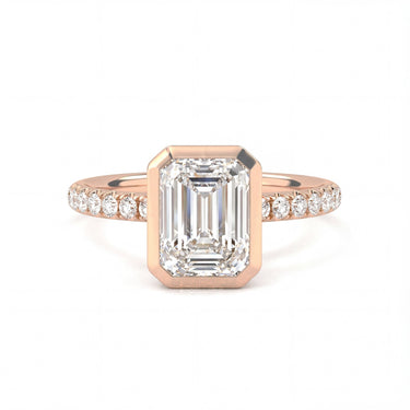 Bezel Pavé Emerald Cut Diamond Ring - Beyon Diamond