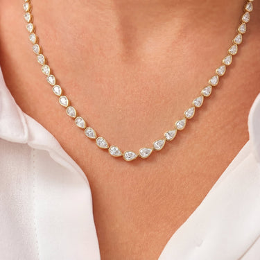 Bezel Set Pear Cut Diamond Tennis Necklace 7CTW - Beyon Diamond