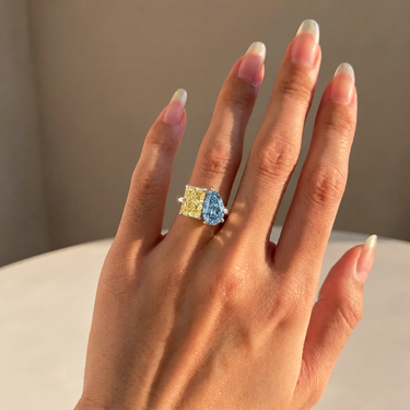 Toi Et Moi Pear & Radiant Cut Blue And Yellow Diamond Engagement Ring