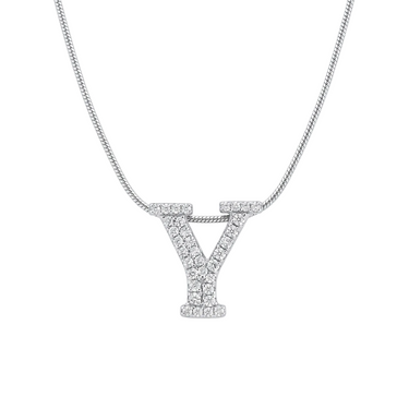 Diamond Initial Pendant Necklace With Snake Chain