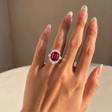 19.23ct Lab Grown Ruby Floral Halo Diamond Engagement Ring