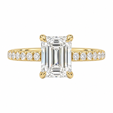 Prong Pavé Solitaire Emerald Cut Diamond Ring