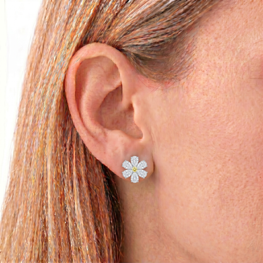 2.6CTW Yellow Diamond Floral Stud Earrings