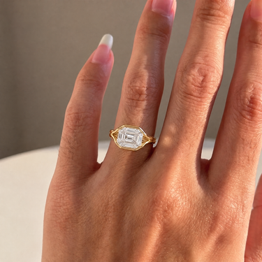 Emerald Cut Diamond Half Bezel Engagement Ring