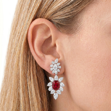 28.86CTW Lab Grown Ruby Diamond Cluster Earrings