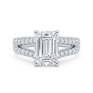 Emerald Cut Lab Grown Diamond Split-Shank Pavé Engagement Ring