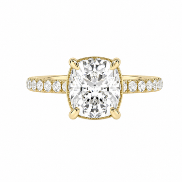 Vintage Pavé Hidden Halo Cushion Cut Diamond Ring