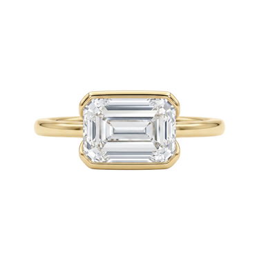East West Half Bezel Emerald Cut Diamond Engagement Ring