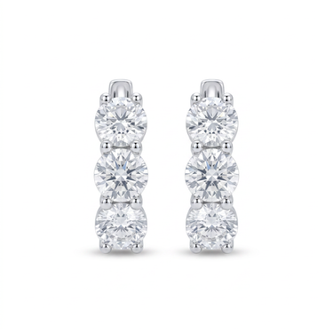 Three-Stone Round Diamond Huggie Hoop Earrings