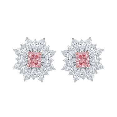 3.3CTW Fancy Pink Cushion Cut Diamond Floral Halo Stud Earrings