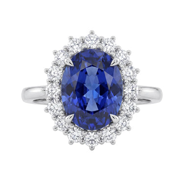 Oval Blue Lab Grown Sapphire Halo Ring