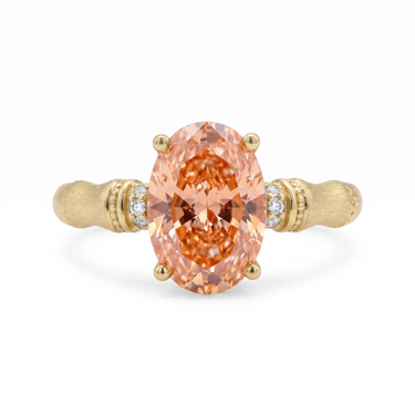 Oval Pink Diamond Ring with Brushed Bamboo Inspired Setting